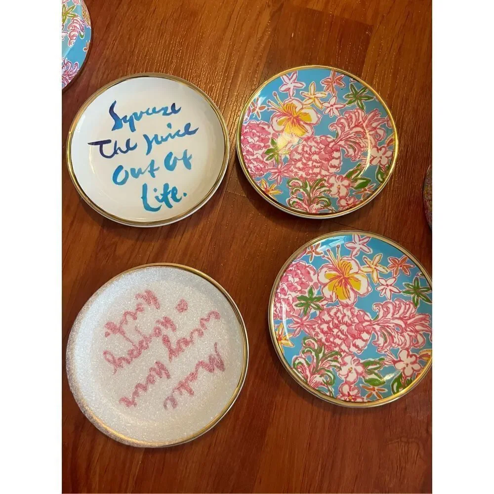 Set of 4 Lilly Pulitzer Ceramic Gold Rim Coasters 3.75